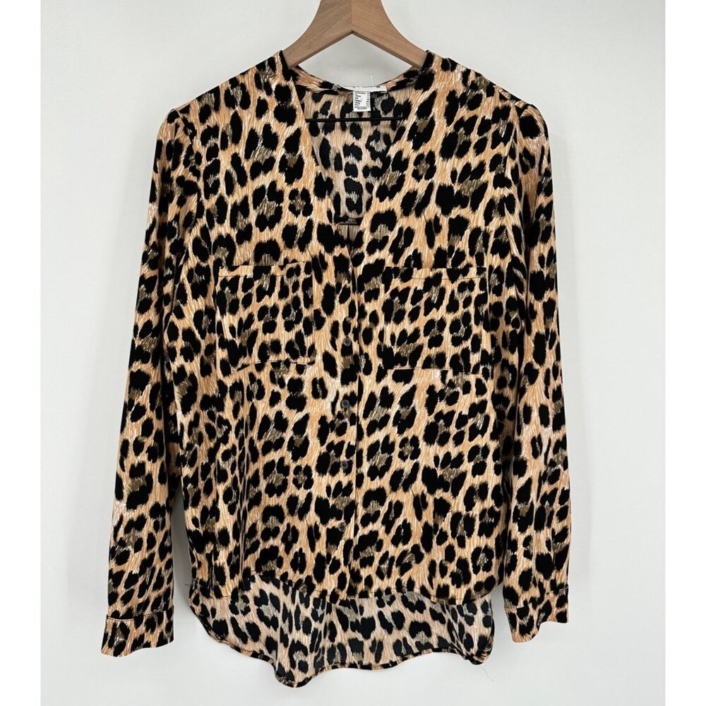 Joseph Ribkoff Button Up Tunic Women 10 Leopard Print 194685 Pockets V-Neck